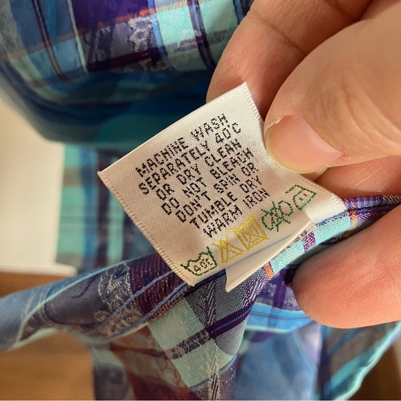 Bugatchi long sleeve button down shirt blue plaid paisley print classic fit XL - Picture 7 of 9